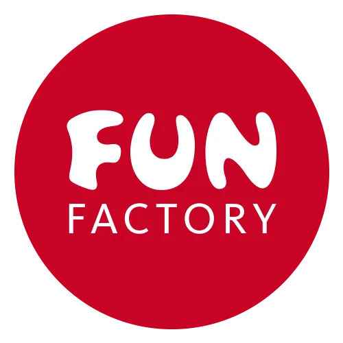 Rotes rundes Logo mit weißer Aufschrift FUN FACTORY, Symbol für Erotikartikel und Liebeszubehör
