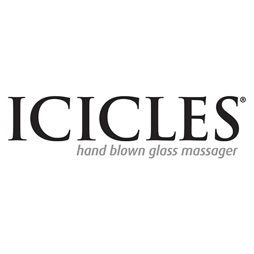 Icicles handgefertigter Glas-Massager Logo, stilvoller Schriftzug für Erotikshop Produktkategorie.