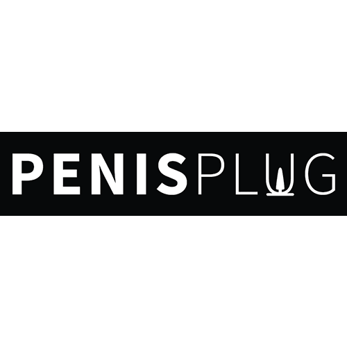 Schwarzes Banner mit weißem Text Penisplug, modernes Design für Intimzubehör im Sexshop