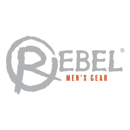 Rebel Men's Gear Logo für Erotikartikel und Liebesleben-Produkte, grauer Schriftzug