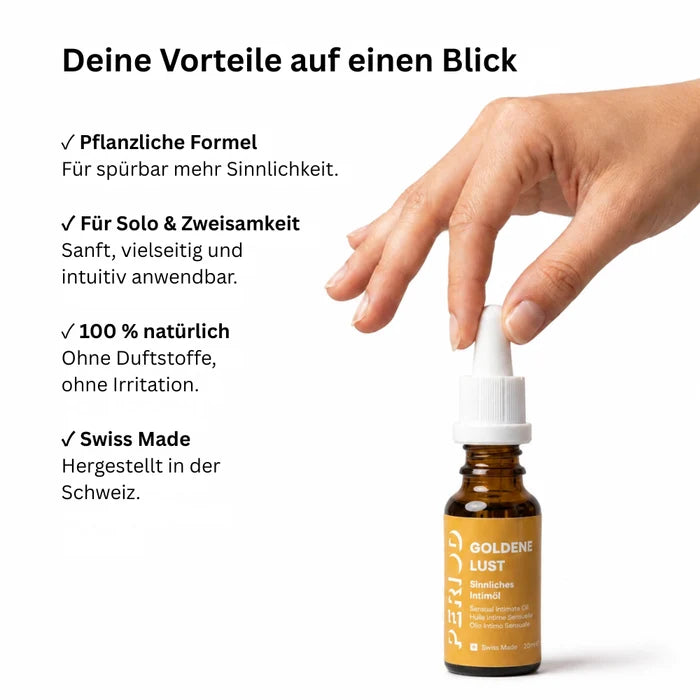 Huile pour la vulve "PLAISIR D'OR" Huile intime végétale pour plus de plaisir et des moments intenses (20 ml)
