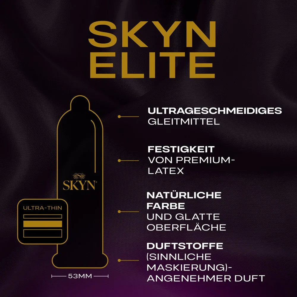 Kondome "Elite extra dünn" latexfrei - mit Feuchtigkeitsbeschichtung (Ø 53 mm/20Stk.) von SKYN - loveiu.ch
