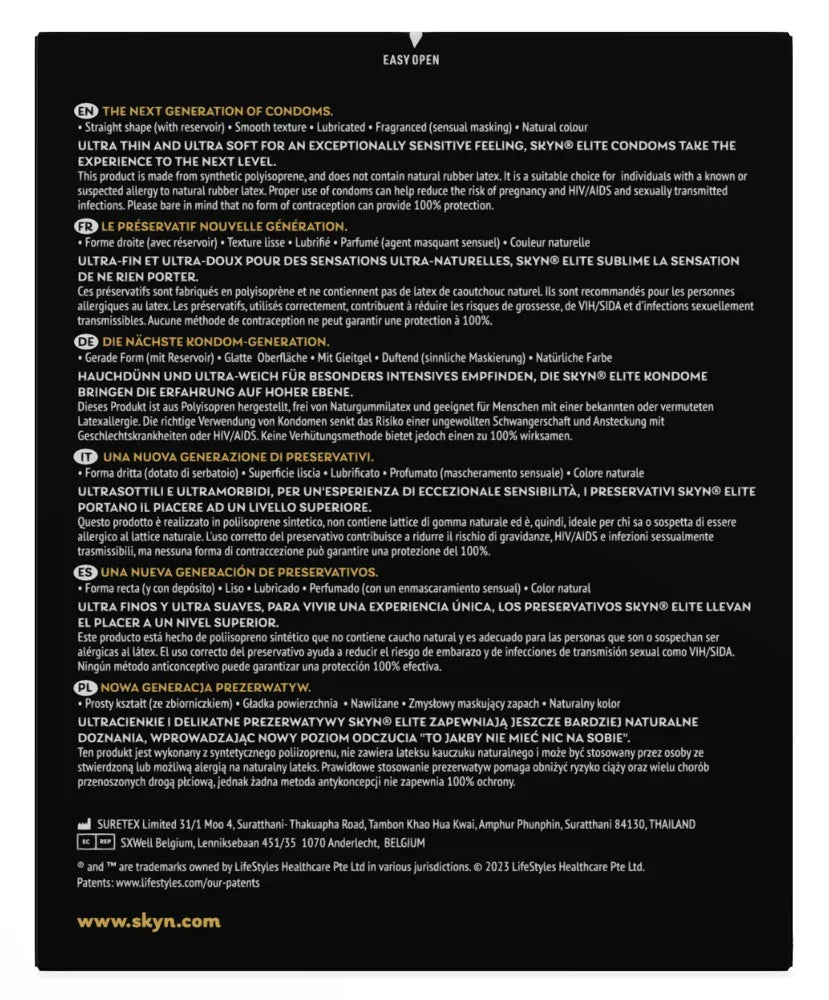 Kondome "Elite extra dünn" latexfrei - mit Feuchtigkeitsbeschichtung (Ø 53 mm/36Stk.) von SKYN - loveiu.ch