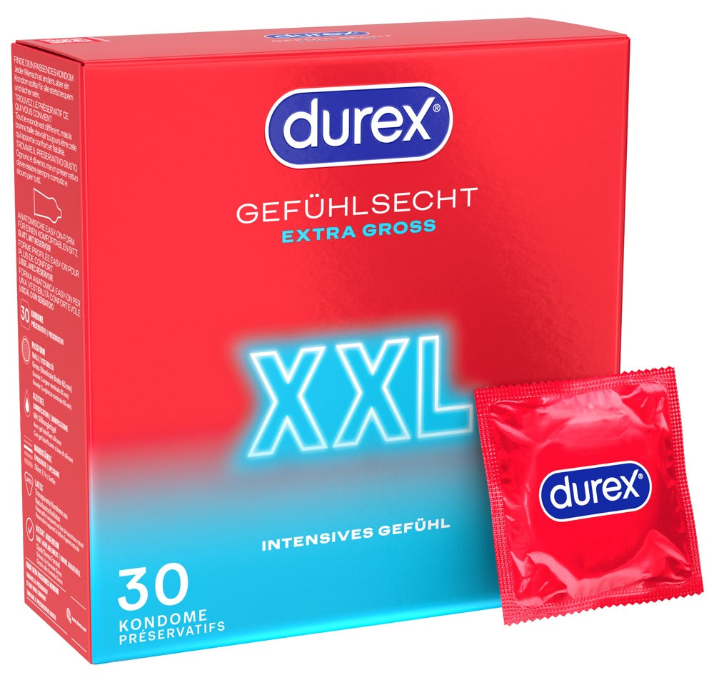 Kondome "Gefühlsecht XXL" aus Naturkautschuklatex von Durex (Ø 60 mm/30 Stk.)