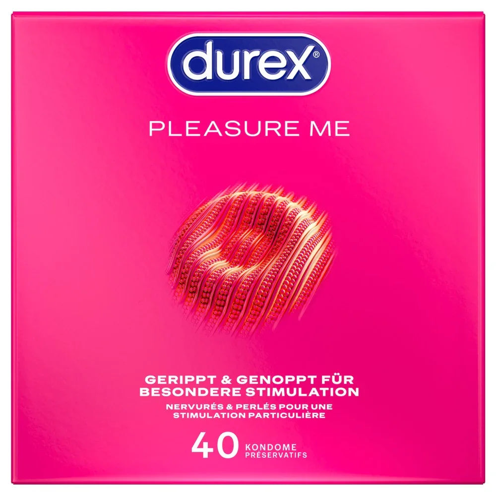 Durex Pleasure Me Kondome 40er Pack, gerippt und genoppt für intensive Stimulation, rosa Verpackung