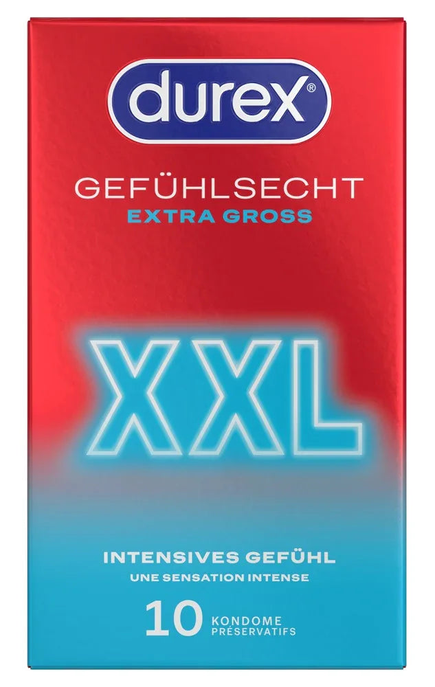 Kondome "Gefühlsecht XXL " aus Naturkautschuklatex (Ø 60 mm/10 Stk.) von Durex - loveiu.ch