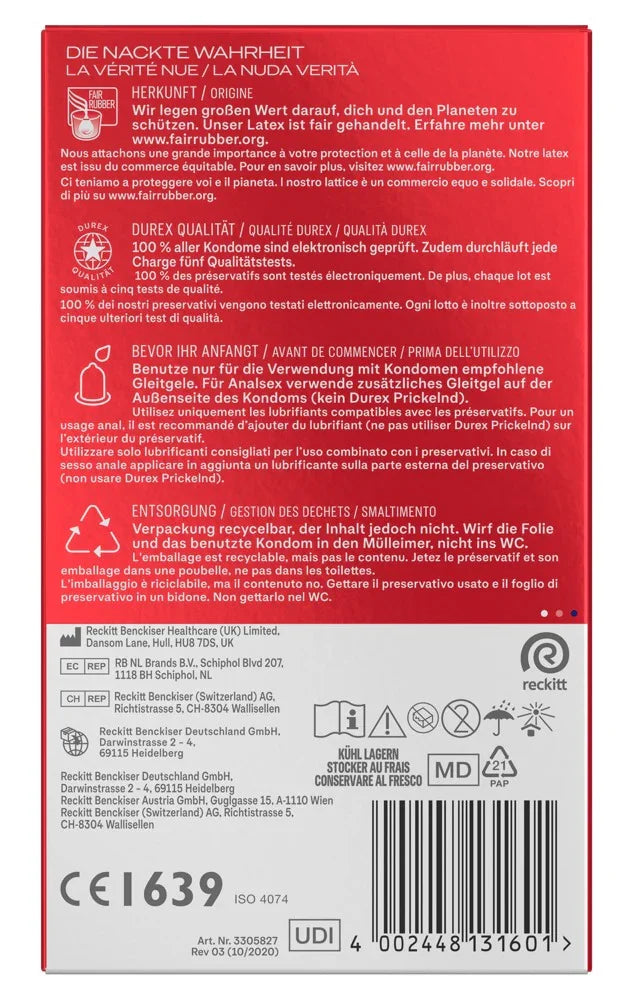 Kondome "Gefühlsecht XXL " aus Naturkautschuklatex (Ø 60 mm/10 Stk.) von Durex - loveiu.ch