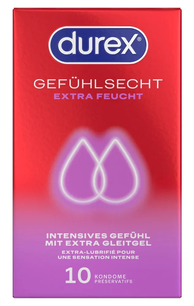 Kondome "Gefühlsecht Extra Feucht" Naturkautschuklatex (56 mm/10 Stk.) von Durex - loveiu.ch