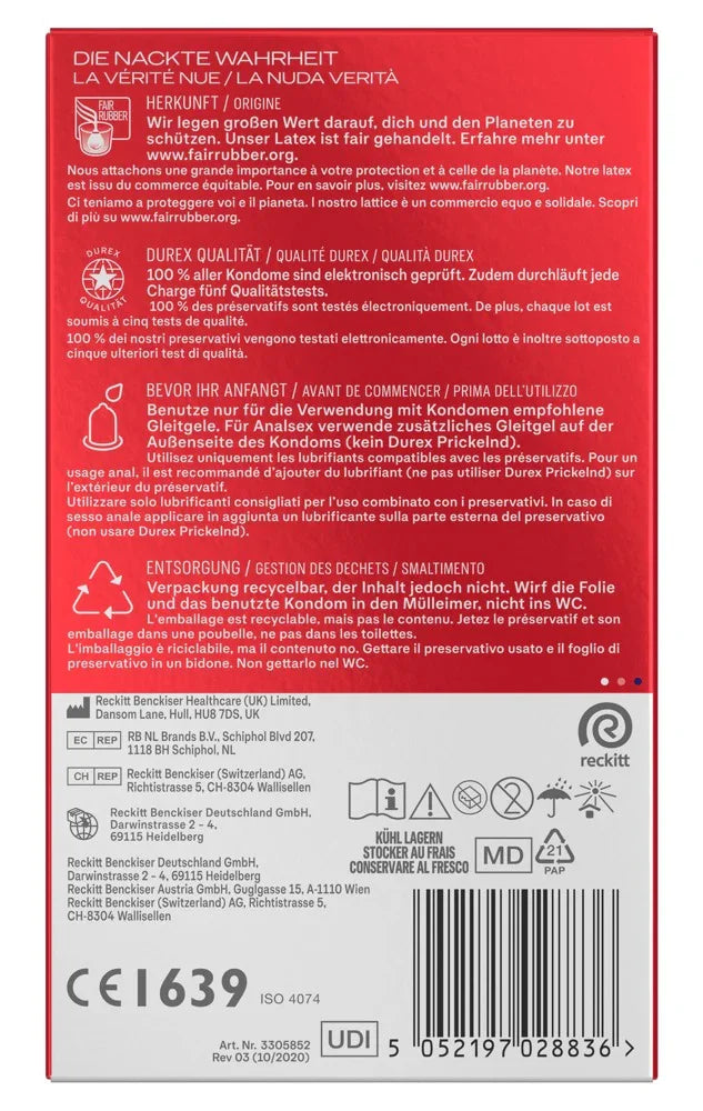 Kondome "Gefühlsecht Extra Feucht" Naturkautschuklatex (56 mm/10 Stk.) von Durex - loveiu.ch