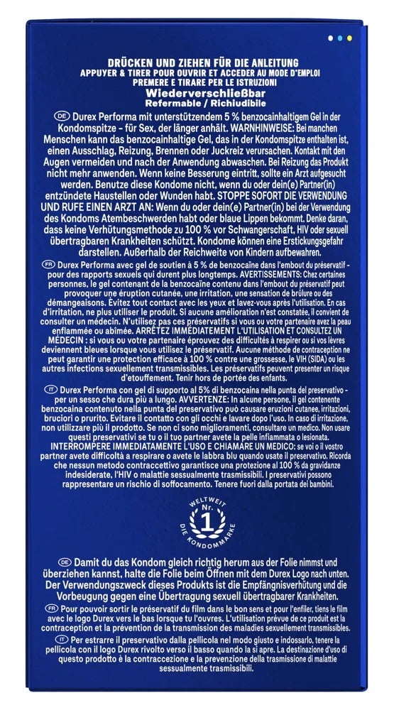 Kondome "Performa" Naturkautschuklatex - Verzögernd (56 mm/40 Stk.) von Durex