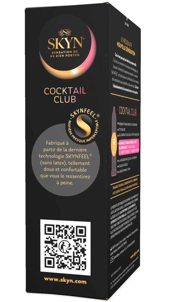 Skyn Cocktail Club Kondome Verpackung, schwarze Box mit goldenen und pinken Akzenten