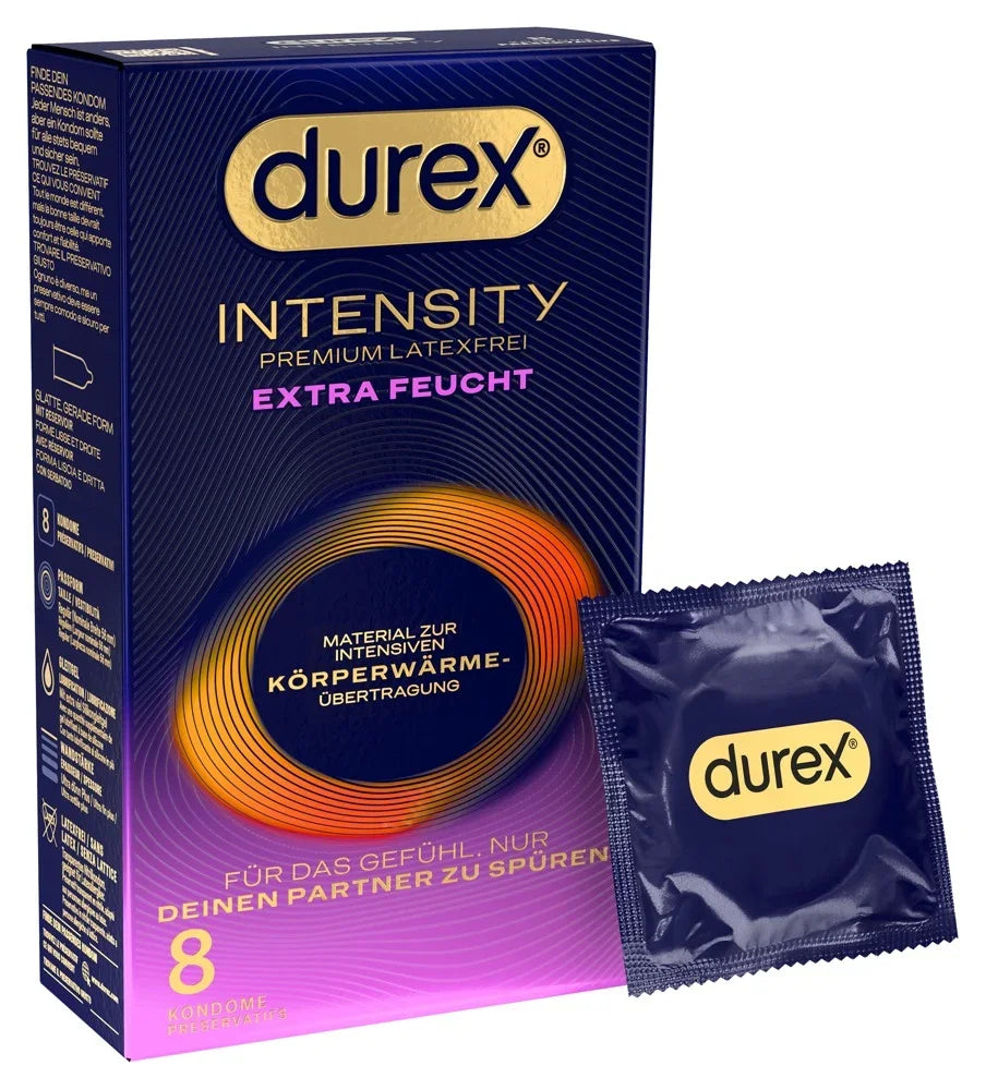 Durex Intensity Extra Feucht Kondome, latexfrei, für intensive Körperwärme-Übertragung, 8 Stück
