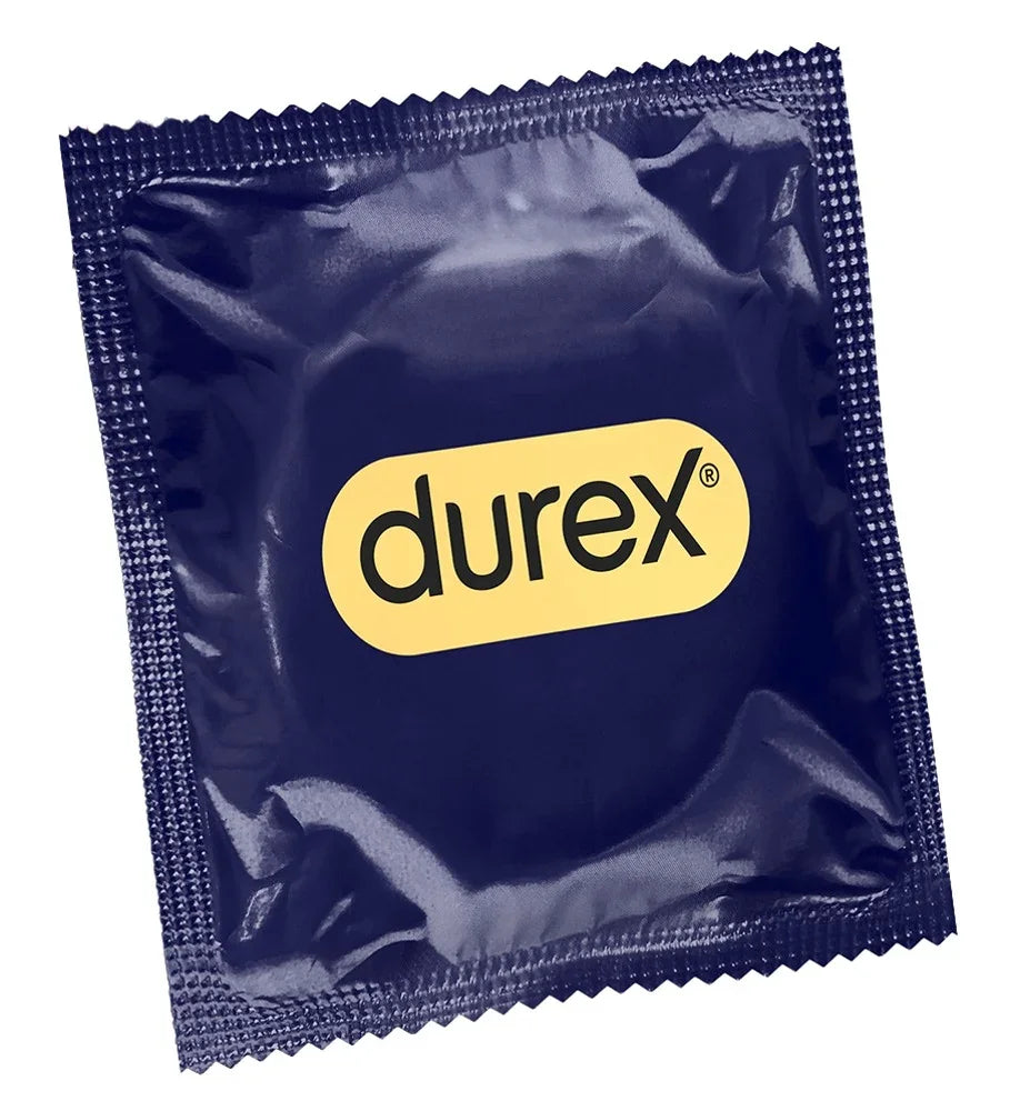 Durex Kondom in dunkelblauer Verpackung mit gelbem Logo – sicherer Schutz für das Liebesleben
