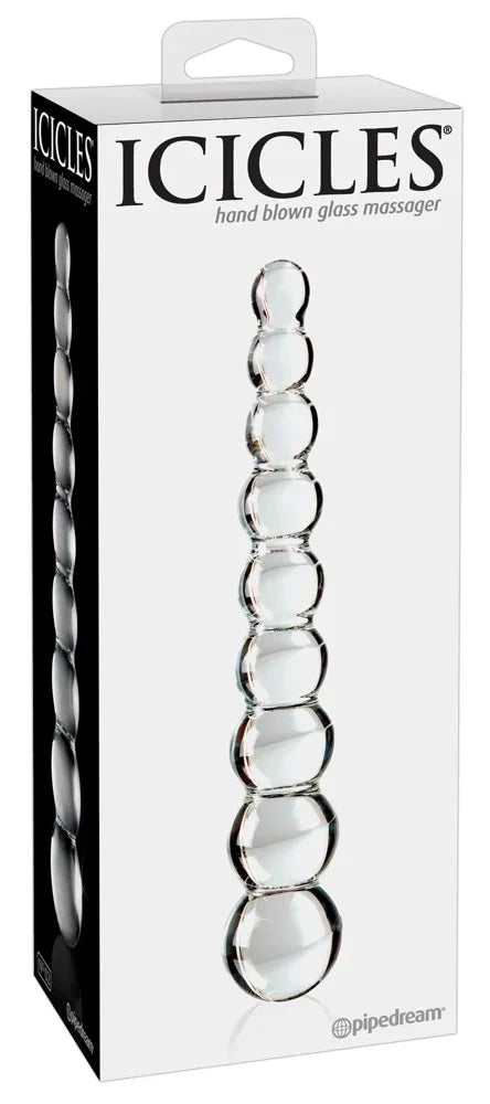 Handgeblasener Glas-Massager Icicles, glasklar mit Perlenform für intime Massage