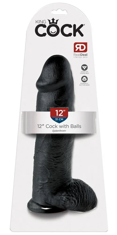 Realistischer Dildo mit Saugfuss "12" Cock with Balls" - 30.5 cm (schwarz) - loveiu.ch