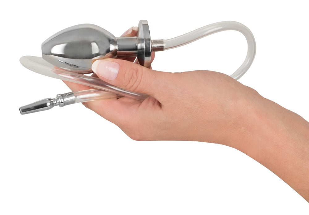 Plug pénien / plug anal « Piss To Ass Plug » en silicone et acier inoxydable (argent)