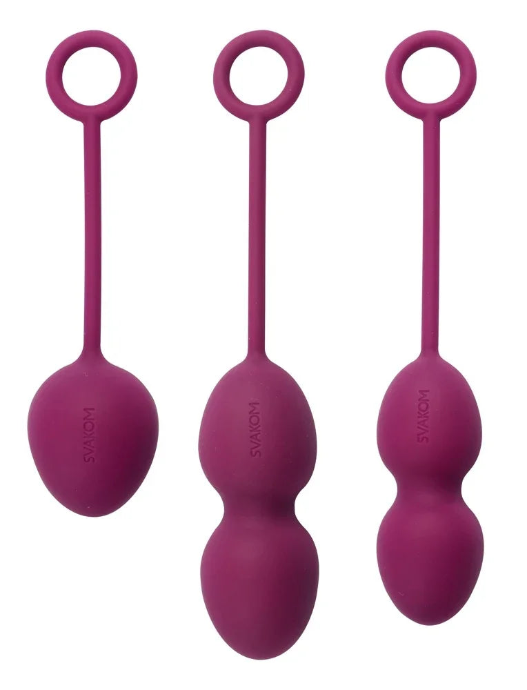 Drei violette SVAKOM Kegeltrainer für Intimpflege und Stärkung