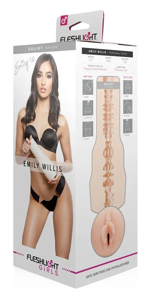Fleshlight Girls Emily Willis Vibrator mit Squirt-Textur, sicher & phthalatfrei für intensives Vergnügen