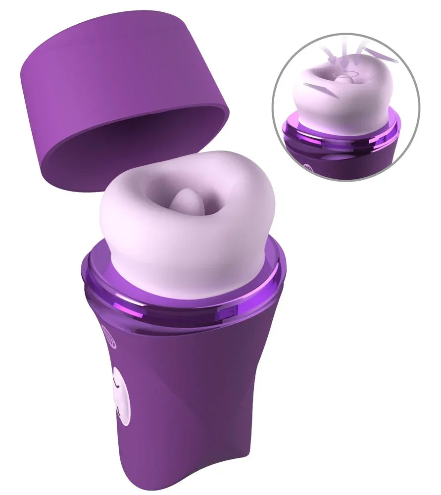 Lila Vibrator mit Saugnapf und pulsierender Spitze für intensives Vergnügen