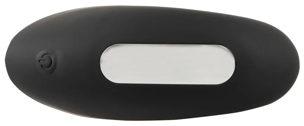 Schwarzer Vibrator mit Power-Taste und glatter Oberfläche für intime Momente