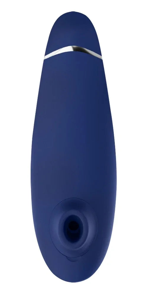 Blauer Vibrator mit silberner Akzentlinie für intime Momente