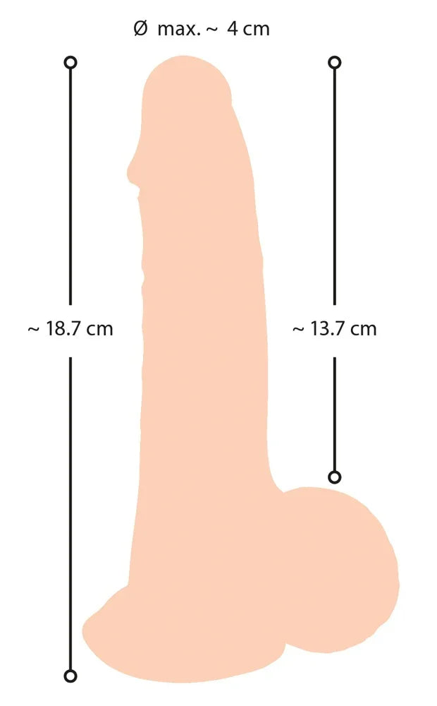 Naturgetreuer Dildo in Hautfarbe, mit Maße: Länge ca. 18,7 cm, Durchmesser bis 4 cm, Sexspielzeug