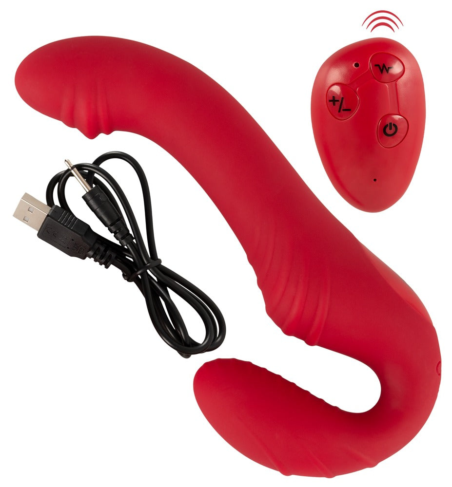 Vibromasseur « RC Strapless Strap-On 3 » en silicone - avec double vibrateur 19,1 cm (rouge)
