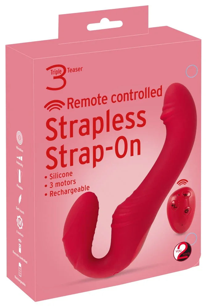 Vibrator "RC Strapless Strap-On 3" aus Silikon - mit Doppelvibrator 19.1 cm (rot) - loveiu.ch