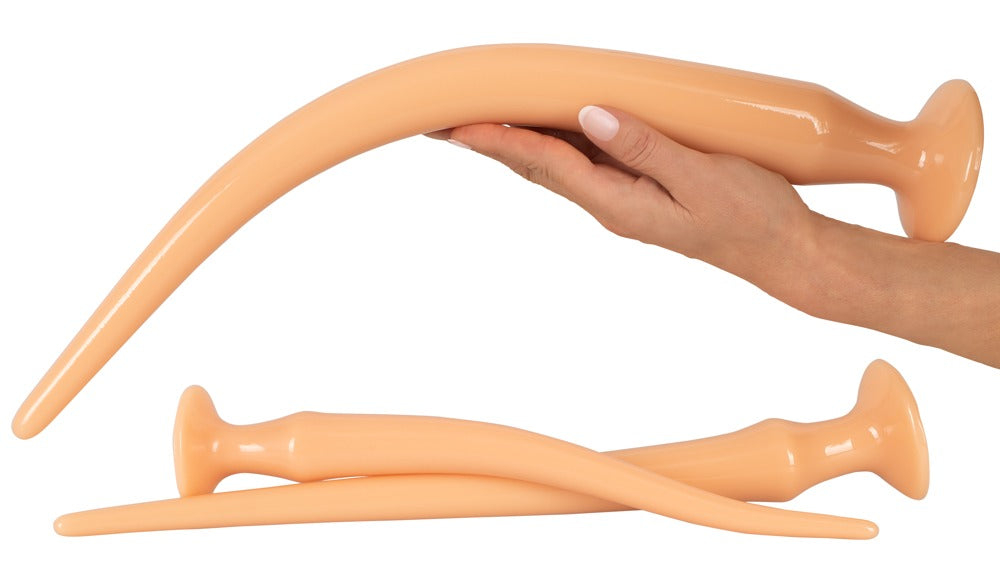 Analplugs / Analschlangen XXL "Super Long Flexible Butt Plug" mit Saugfuss im 3er Set (hautfarben hell)
