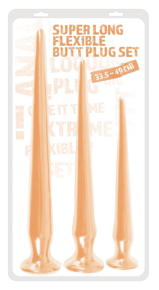 Analplugs / Analschlangen XXL "Super Long Flexible Butt Plug" mit Saugfuss im 3er Set (hautfarben hell)