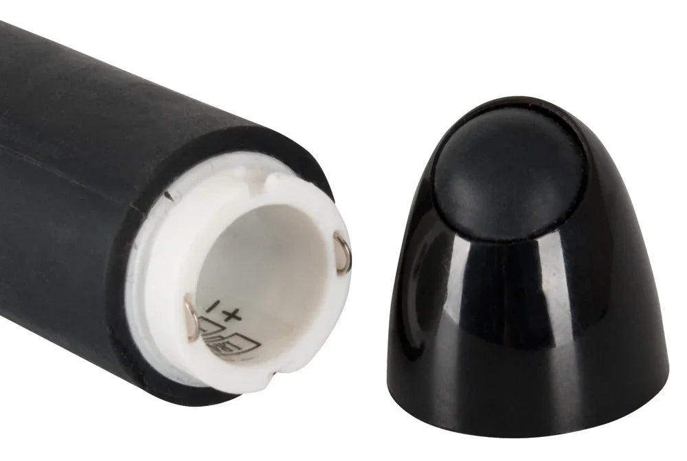 Schwarzer Vibrator mit abnehmbarer Kappe und Batteriefach, ideal für das Liebesleben