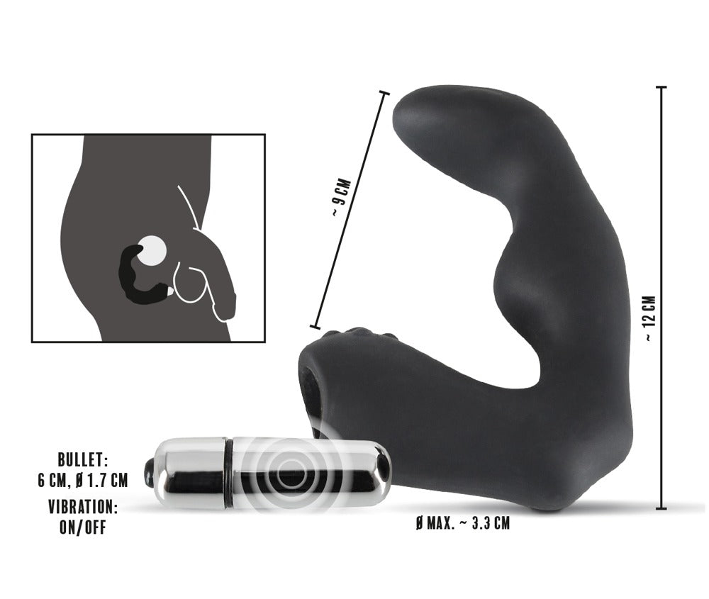 Silicone prostate vibrator - with vibrating egg Ø 3.3 cm (black)