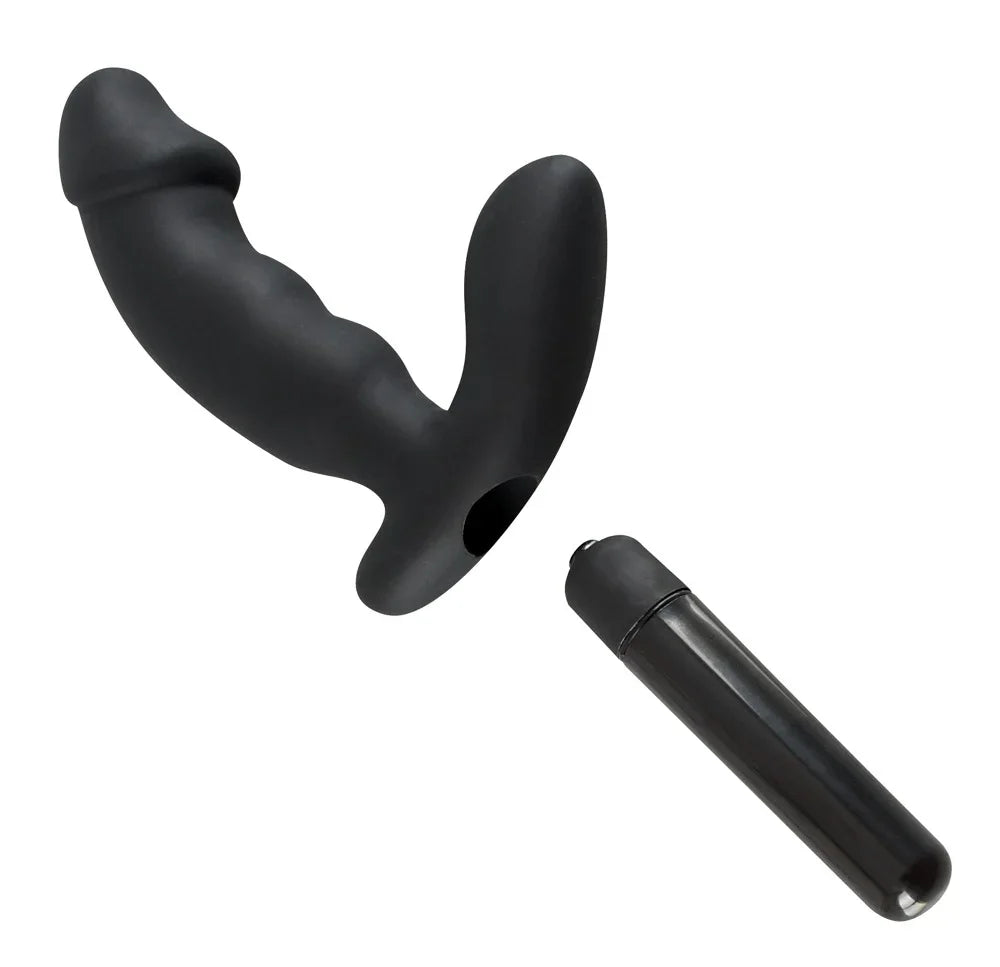Schwarzer Dildo mit G-Punkt-Stimulation und separatem Vibrator für intensives Vergnügen