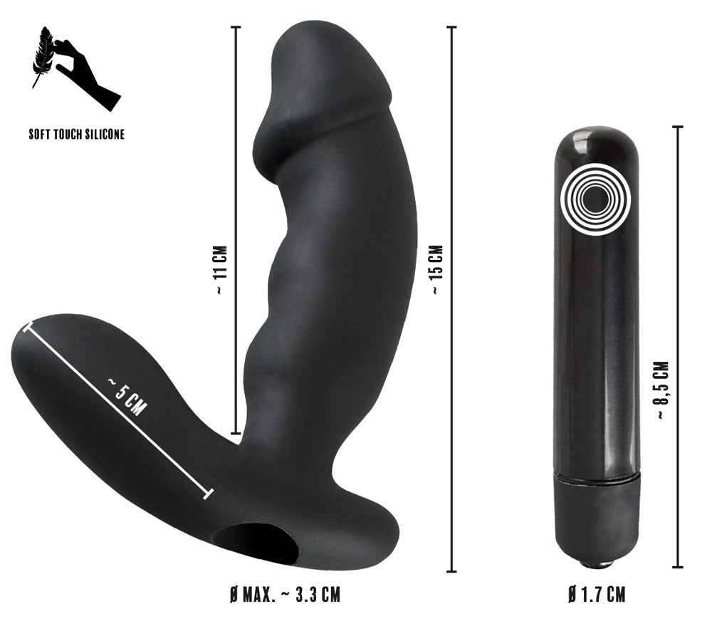 Silicone Prostate Vibrator - Acorn Tip Ø 3.3 cm (Black)