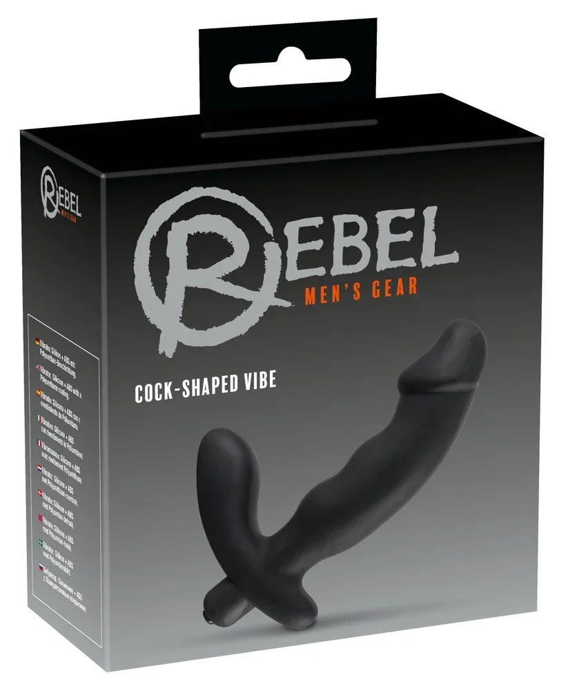 Schwarzer cockförmiger Vibrator von Rebel Men's Gear in Verpackung