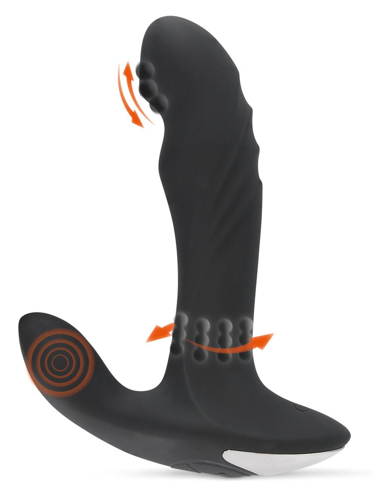 Silicone Anal Vibrator "Plug 3 Functions" - with Rotation & Pulsating Function Ø 3.4cm (Black)