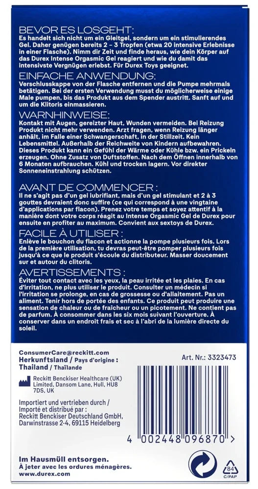 Durex Intense Orgasmic Gel – stimulierendes Gleitgel für intensivere Empfindungen, diskret verpackt