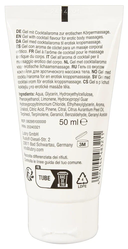 50 ml erotisches Massagegel mit Cocktailaroma, diskret verpackt für intime Momente
