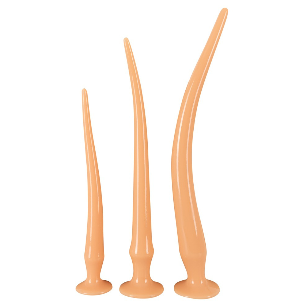 Analplugs / Analschlangen XXL "Super Long Flexible Butt Plug" mit Saugfuss im 3er Set (hautfarben hell)