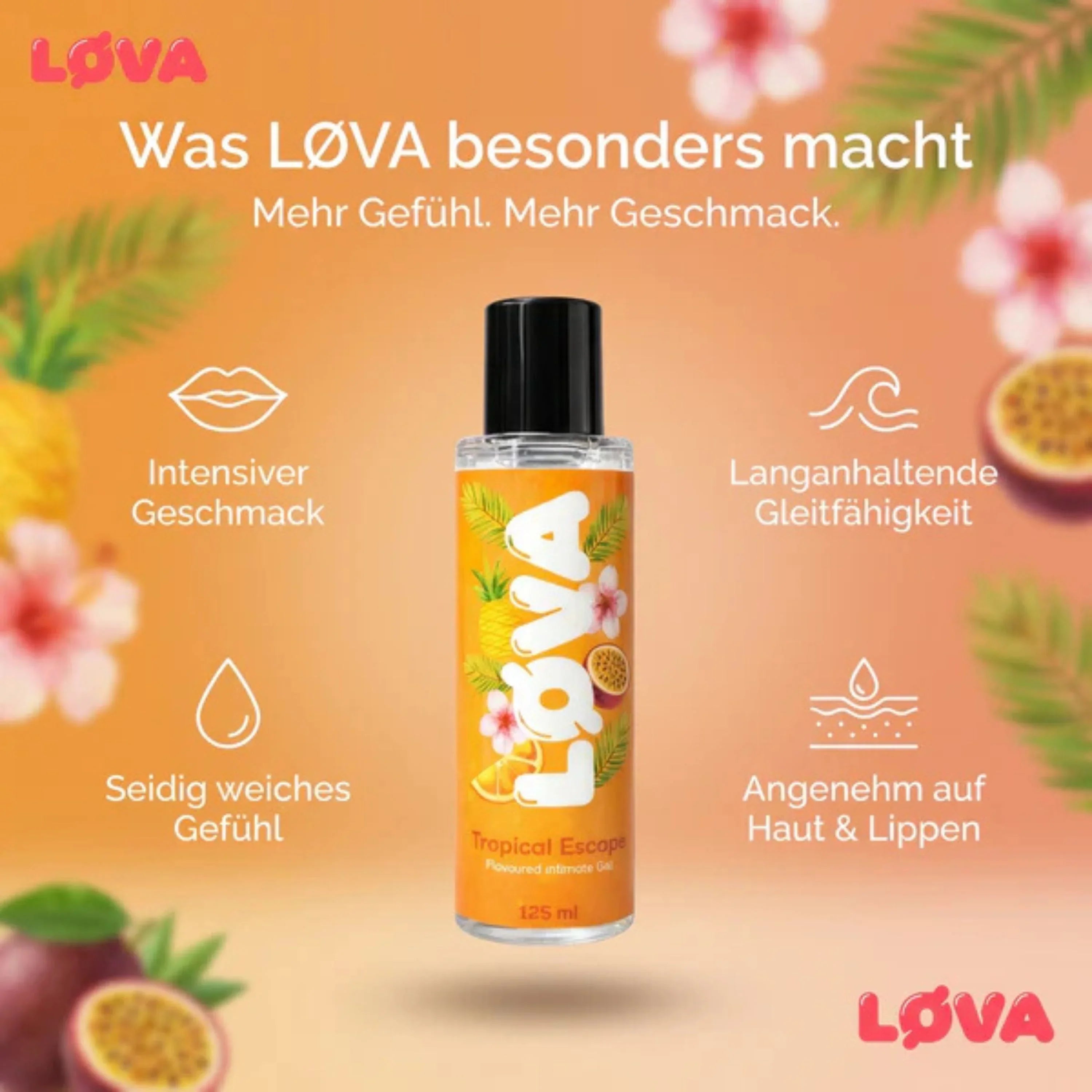 LØVA Tropical Escape Geschmacksgel für mehr Gefühl & Gleitfähigkeit, angenehm auf Haut & Lippen