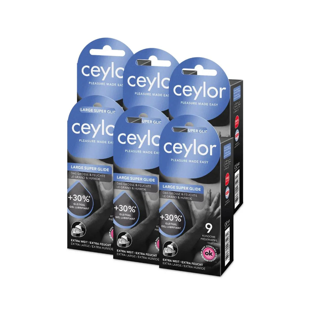 Paquet de 6 préservatifs "Large Super Glide" en latex de caoutchouc naturel (55 mm/54 pces) de Ceylor