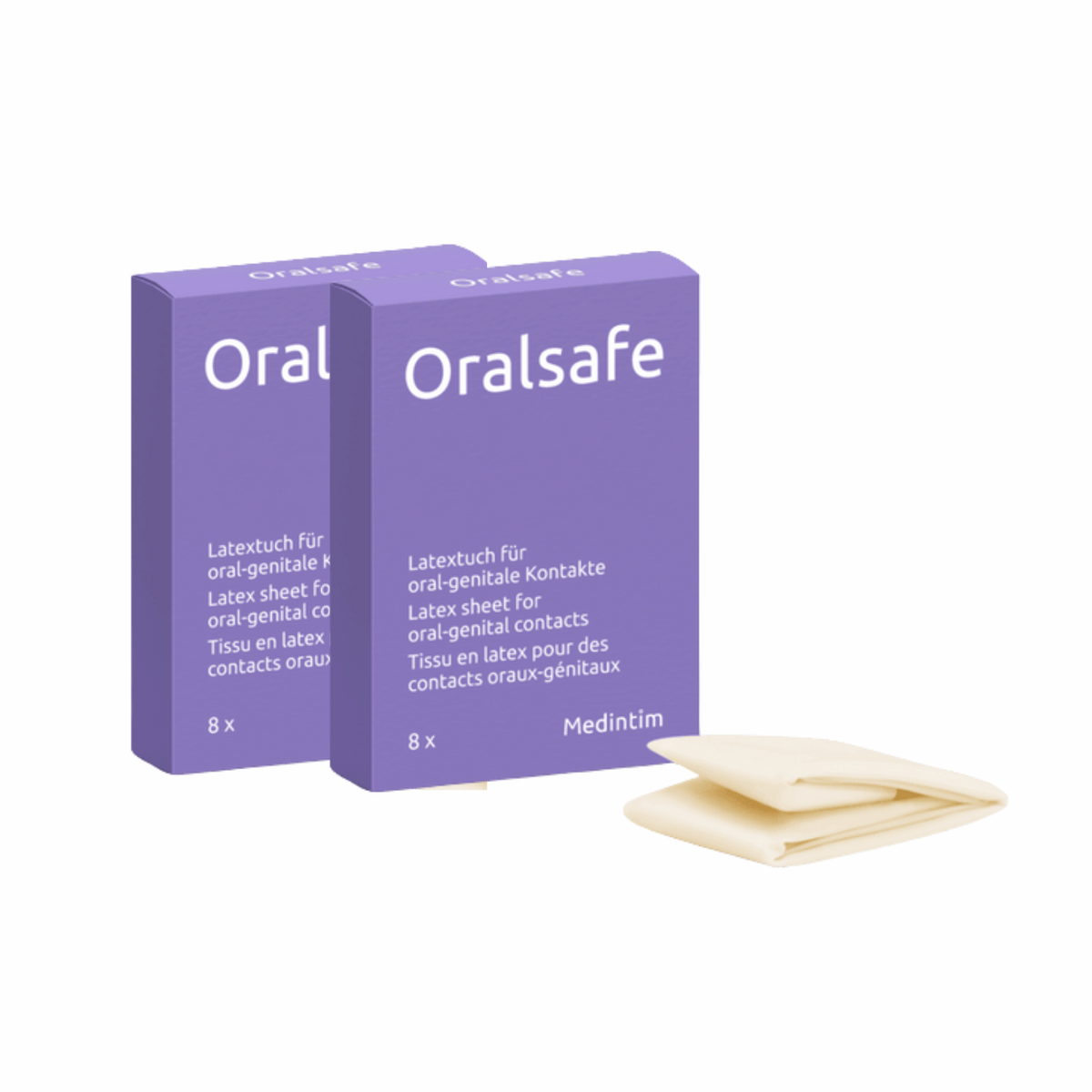 Lot de 2 serviettes à lécher « Oralsafe » en latex – goût neutre (2 x 8 pièces)