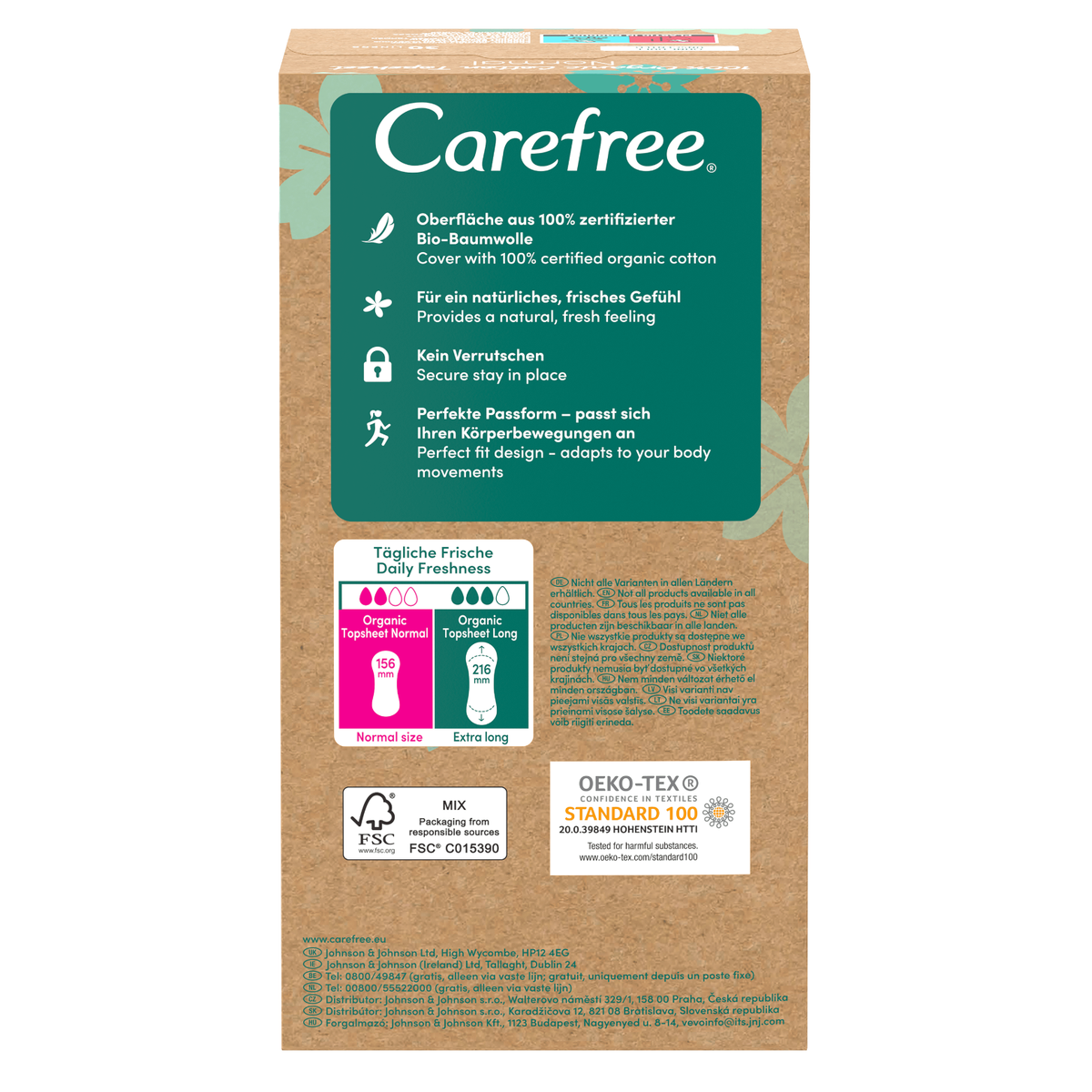 Protège-slips « Organic Cotton Topsheet Normal 30 unités » – Protection naturelle avec 100 % coton bio de Carefree®