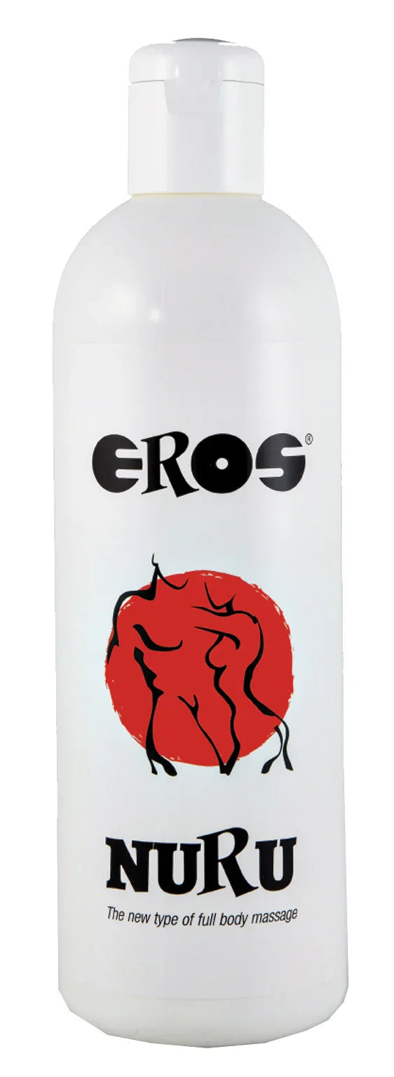 Erotisches Gleitmittel Eros Nuru in weißer Flasche, geeignet für sinnliche Massagen