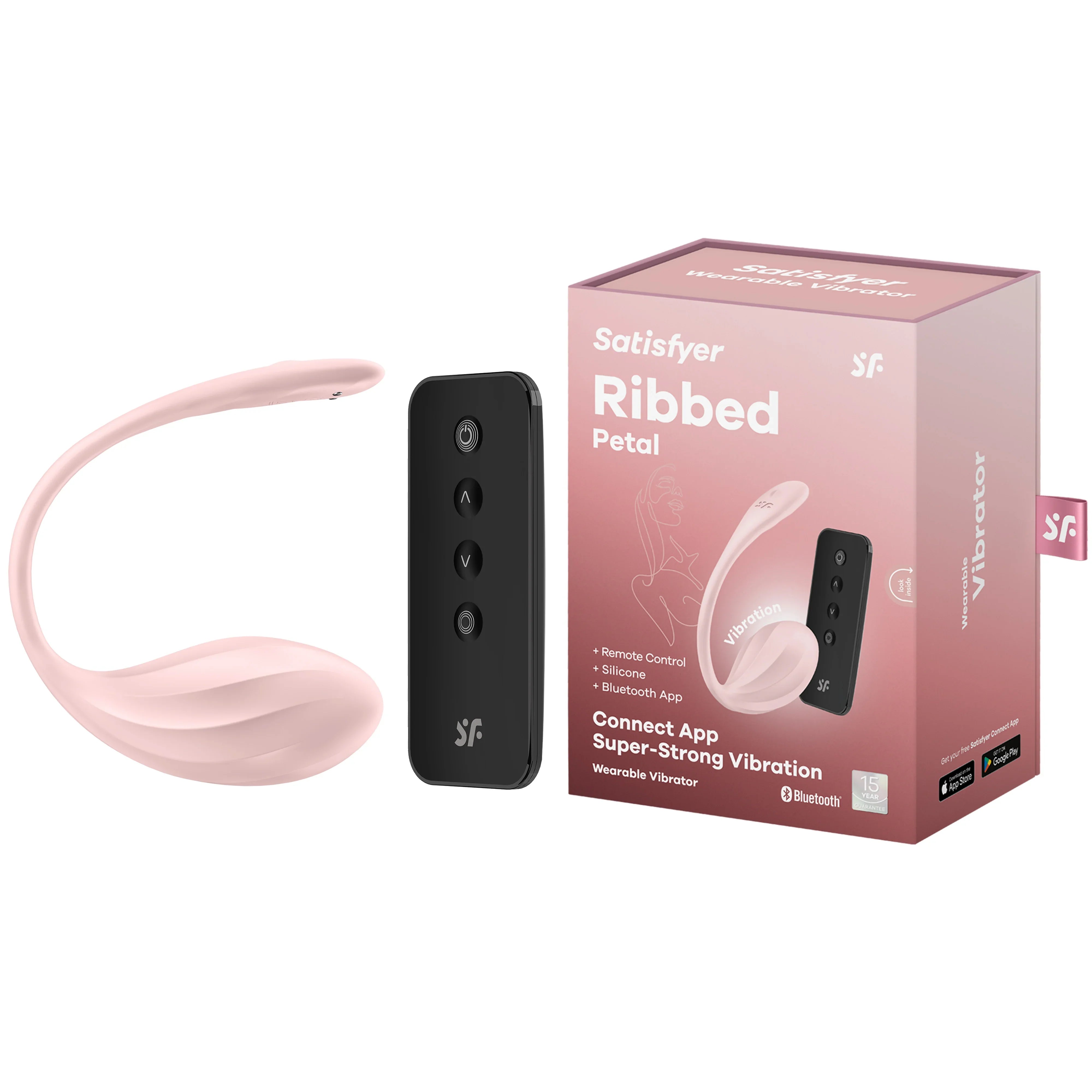 Vibrator mit Fernbedienung, Satisfyer Ribbed Petal, rosa, aus Silikon, mit Verpackung