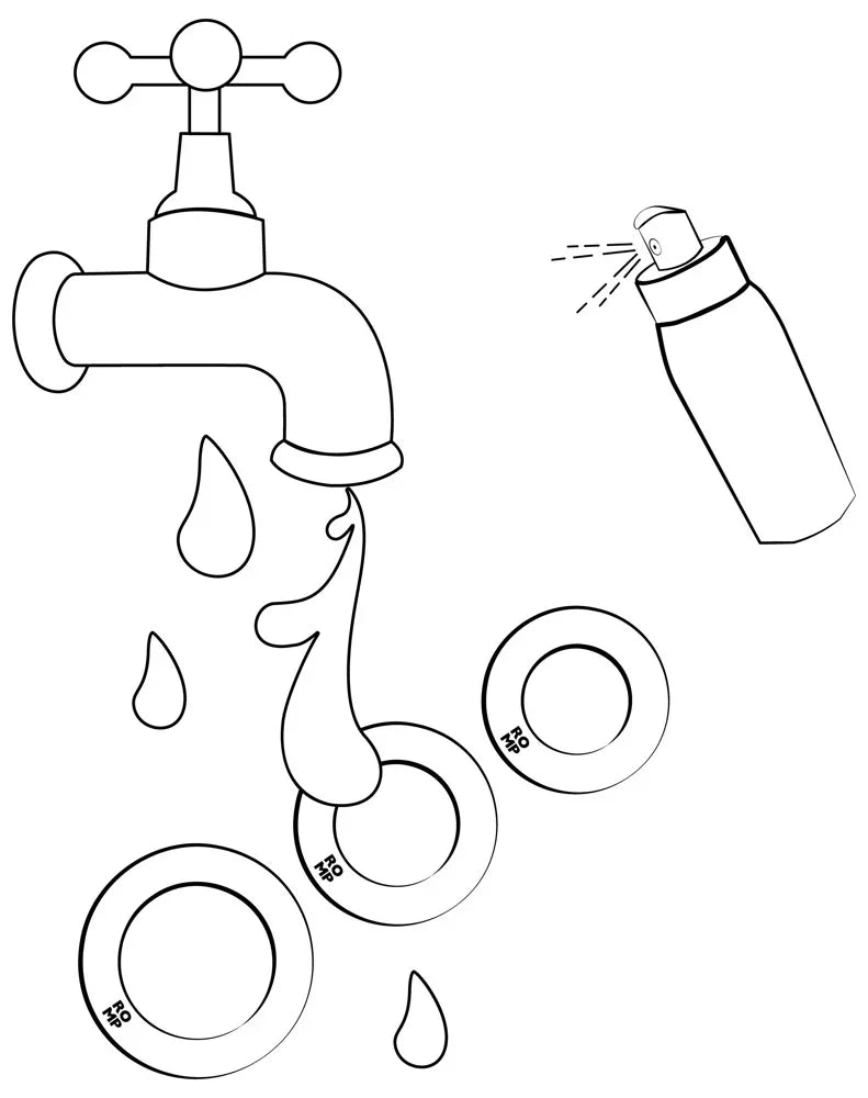 Wasserhahn mit tropfendem Wasser, Sprühflasche und Gleitgel-Ringen für intime Momente
