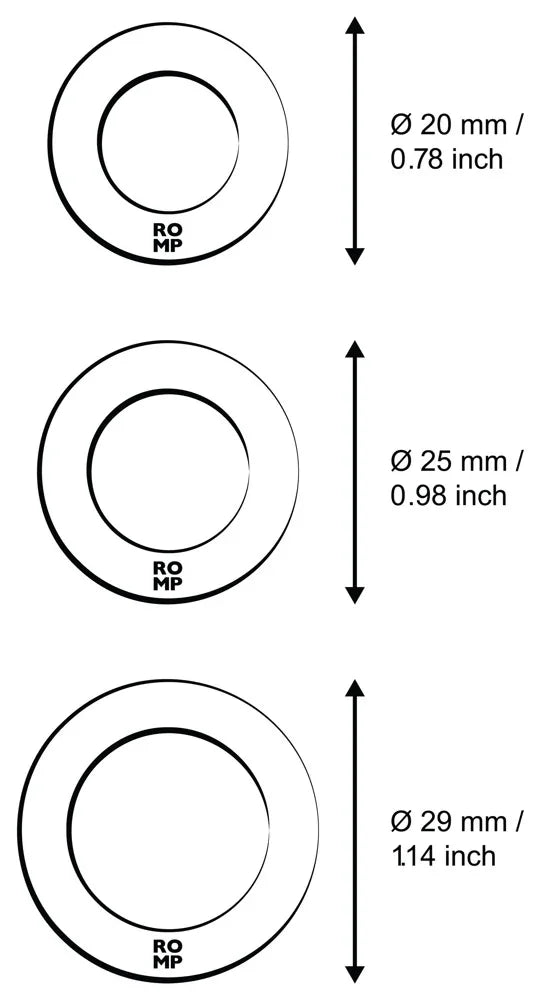 Drei Ringe in verschiedenen Größen: 20 mm, 25 mm, 29 mm – ideal für intime Spielzeuge