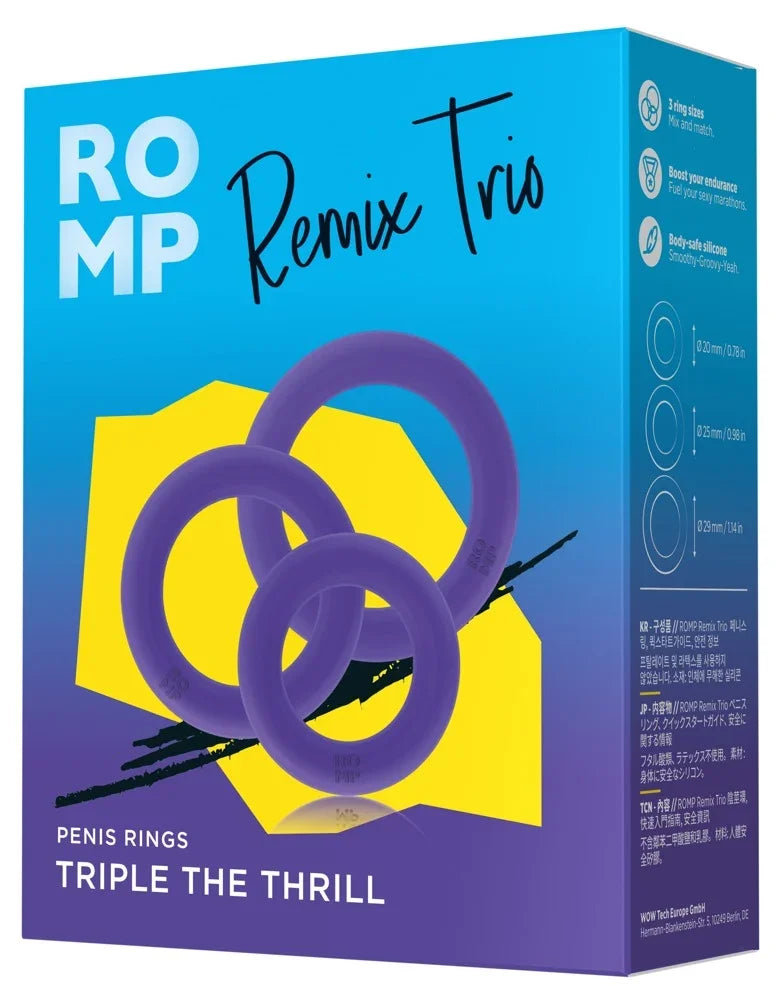 ROMP Remix Trio Penisringe – Drei violette Silikonringe für mehr Ausdauer, diskret & sicher