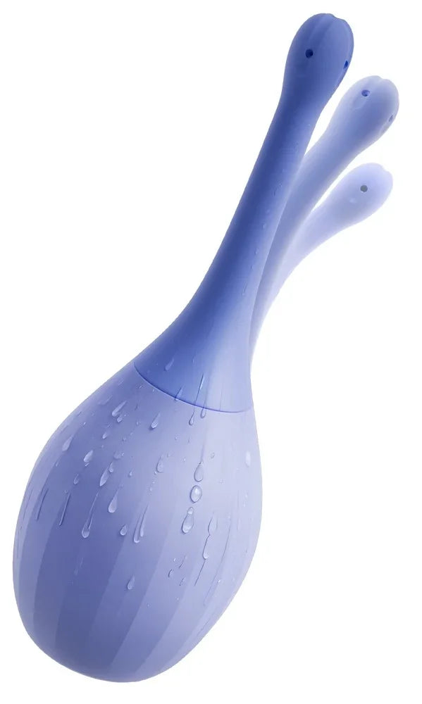 Blauer Vibrator mit drei Stimulationsspitzen, wasserdicht mit Wassertropfen