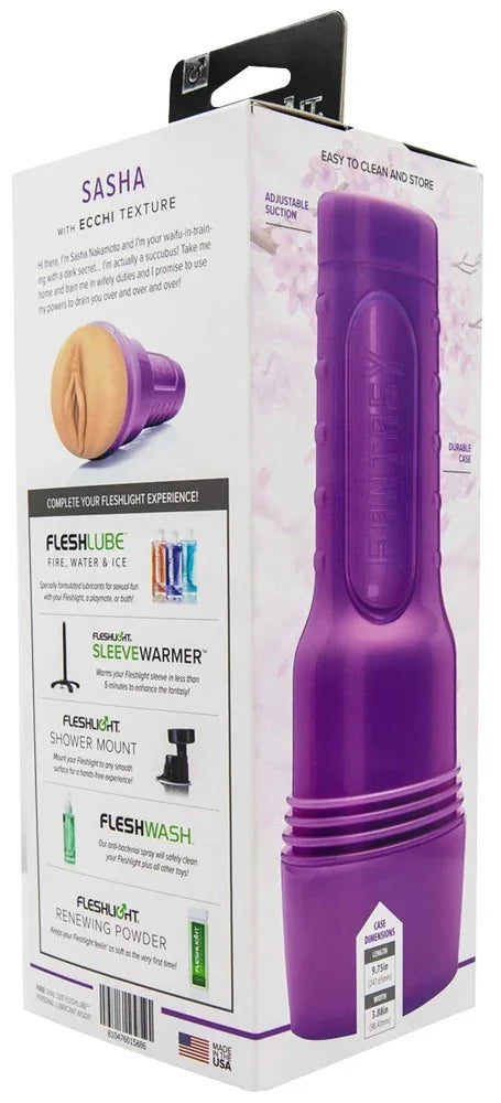Lila Fleshlight Sasha mit Ecchi-Textur und Saugnapf – ideal für diskretes Vergnügen
